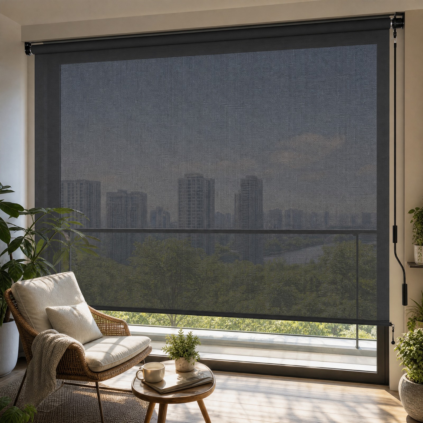 8ft (W) x 8ft (H) Outdoor Roller Shades 5% Openness Cordless Sun Roll up Shade