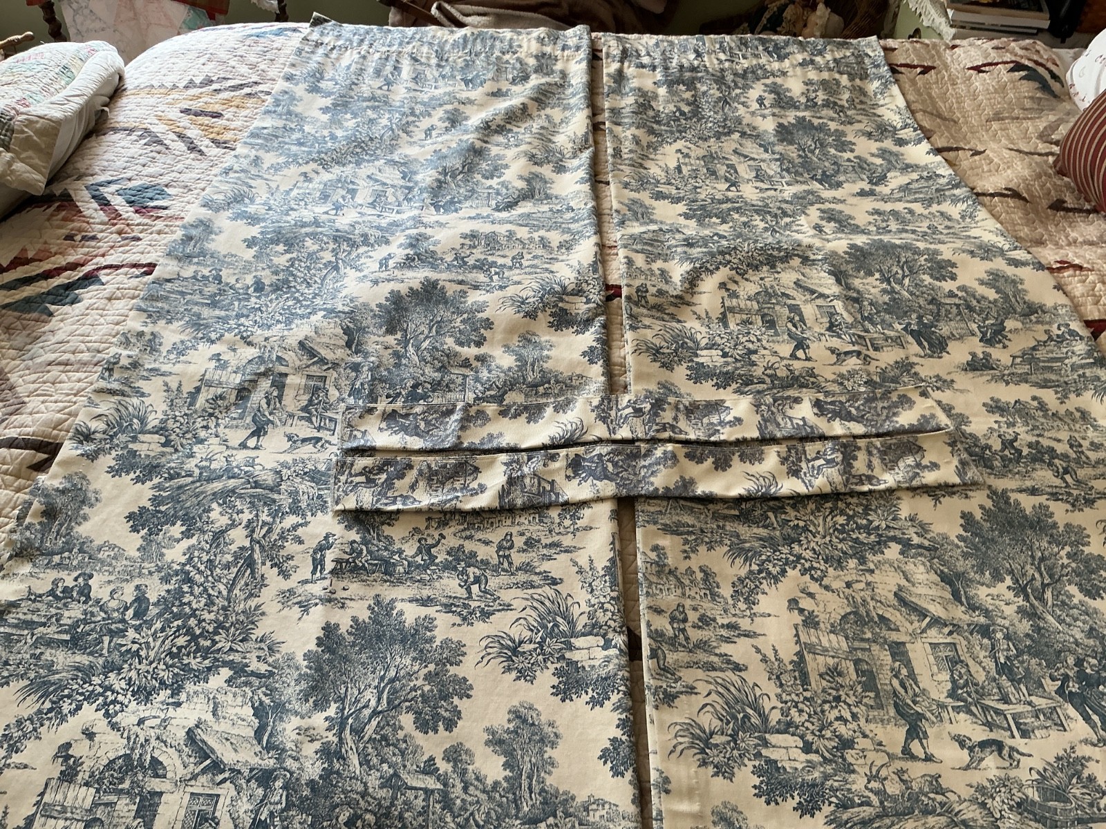 #2 Pair Blue/White Country Toile Curtains 42″X 84″ 100% Cotton USA JC PENNEY