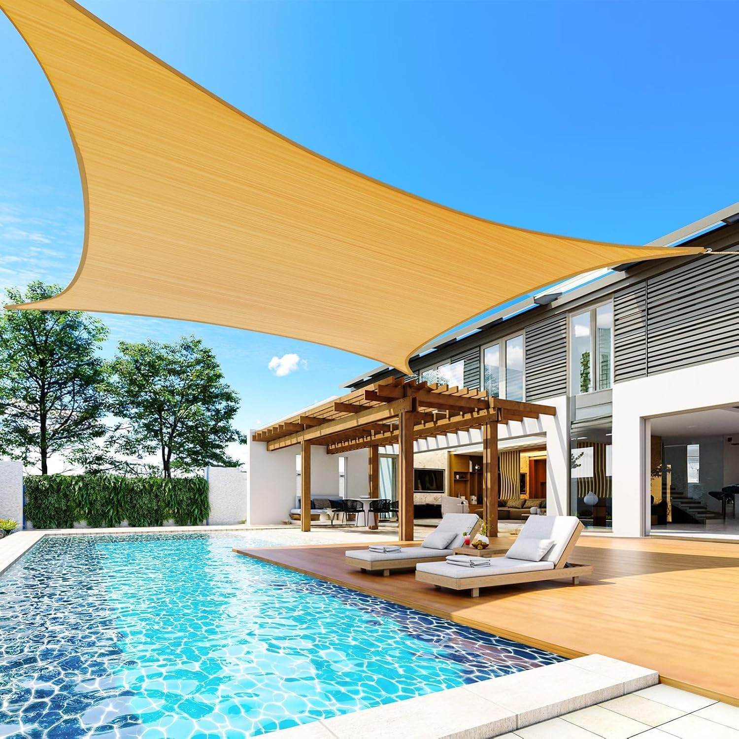 24X24FT Large Oversized 185G HDPE Square Sun Shade Sail Canopy 98% UV Block Outd