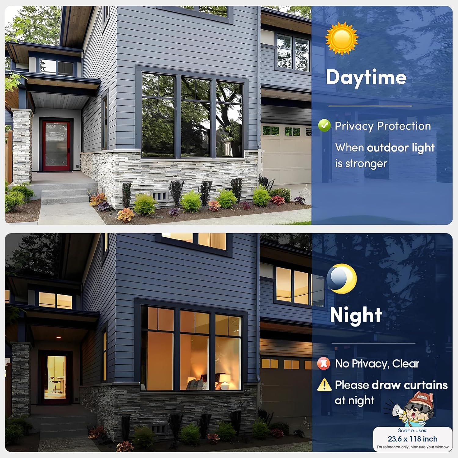 One-Way Privacy Heat Control Window Film for Home Sun Block & Glare Reduction