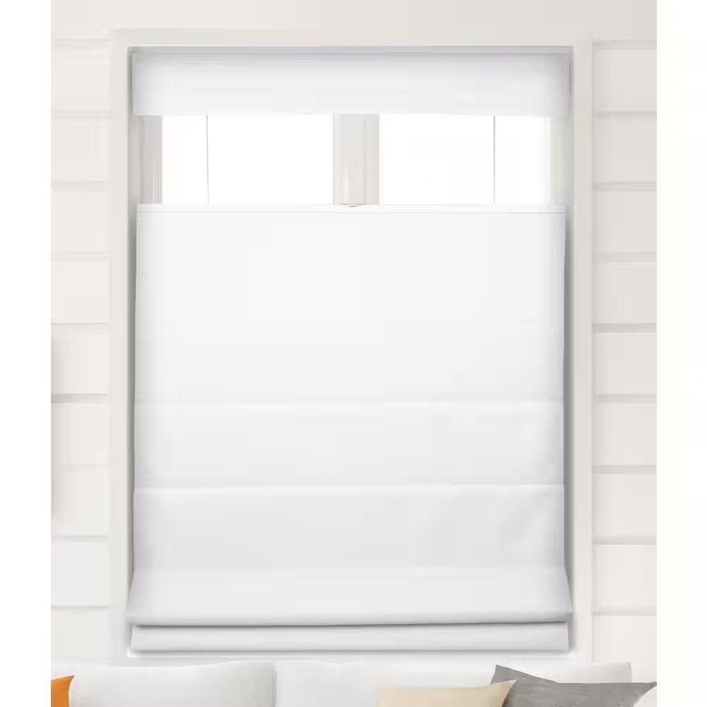 Pure White Cordless Top down Bottom up Room Darkening Fabric Roman Shades 34 In.