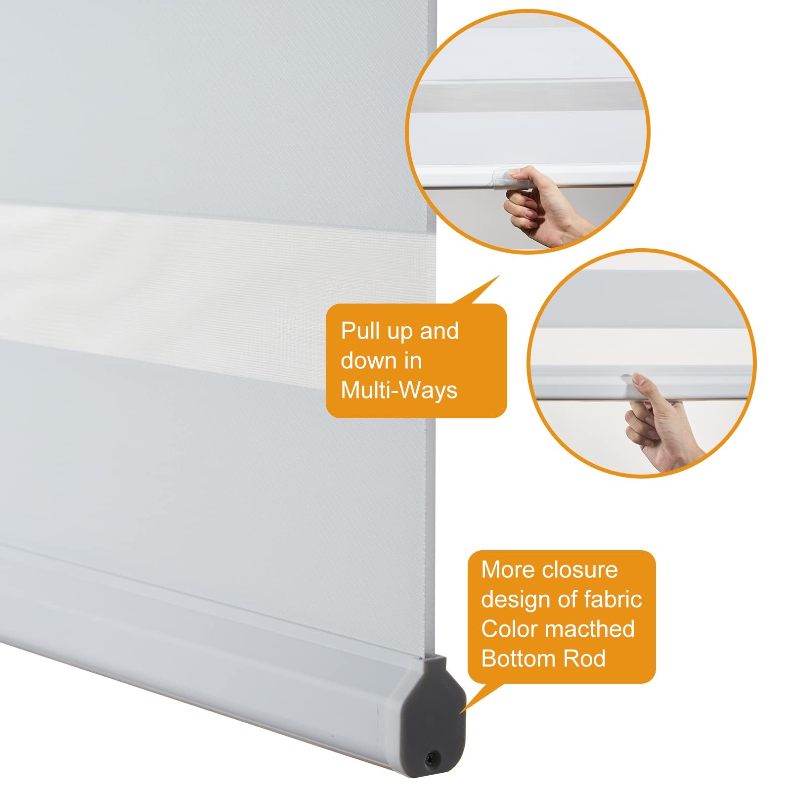 Persilux Cordless Zebra Blinds for Windows, Roller Shades 17″w X 47″h, White
