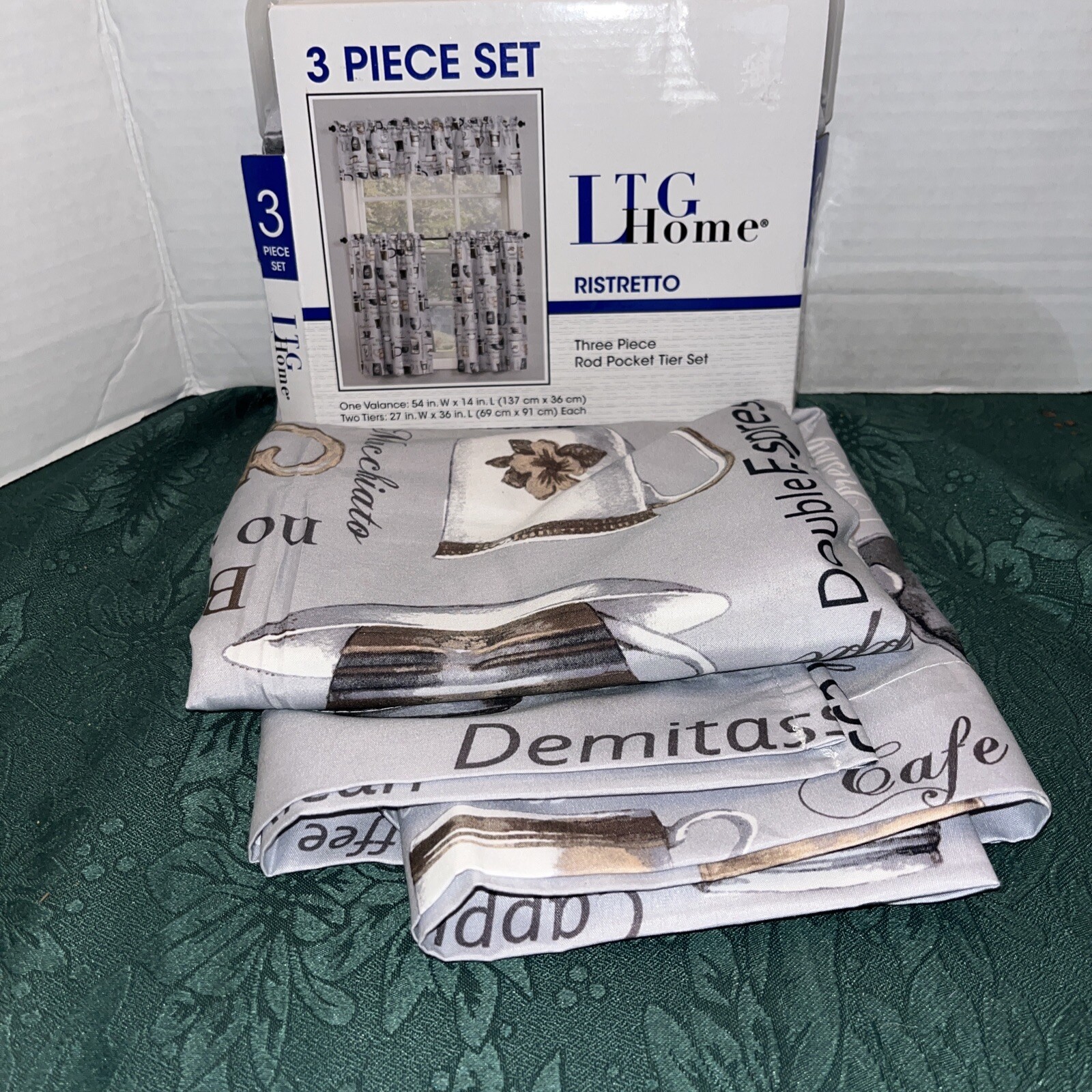 NEW LICHTENBERG RISTRETTO COFFEE ESPRESSO KITCHEN 3 PIECE TIER SET & VALANCE SET