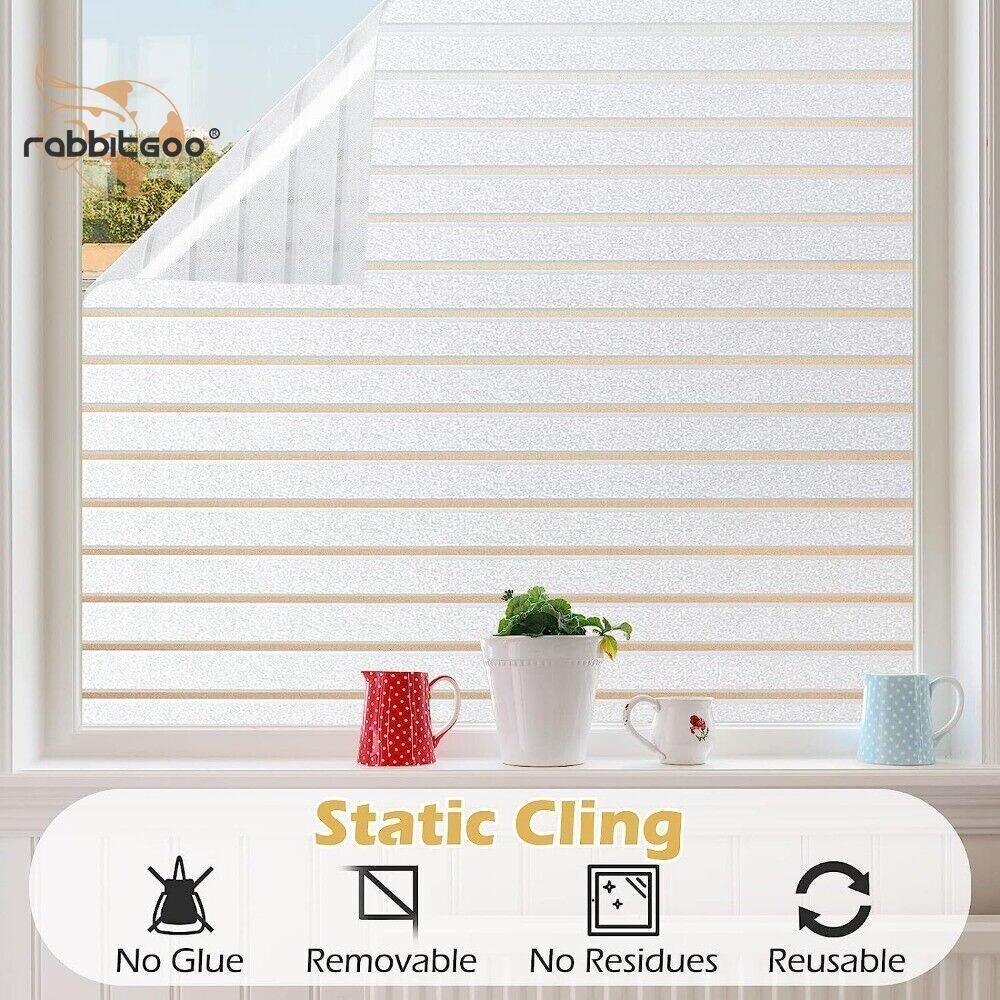 Rabbitgoo Frosted Window Film Privacy Stripe Blinds Static Cling Decorative Home