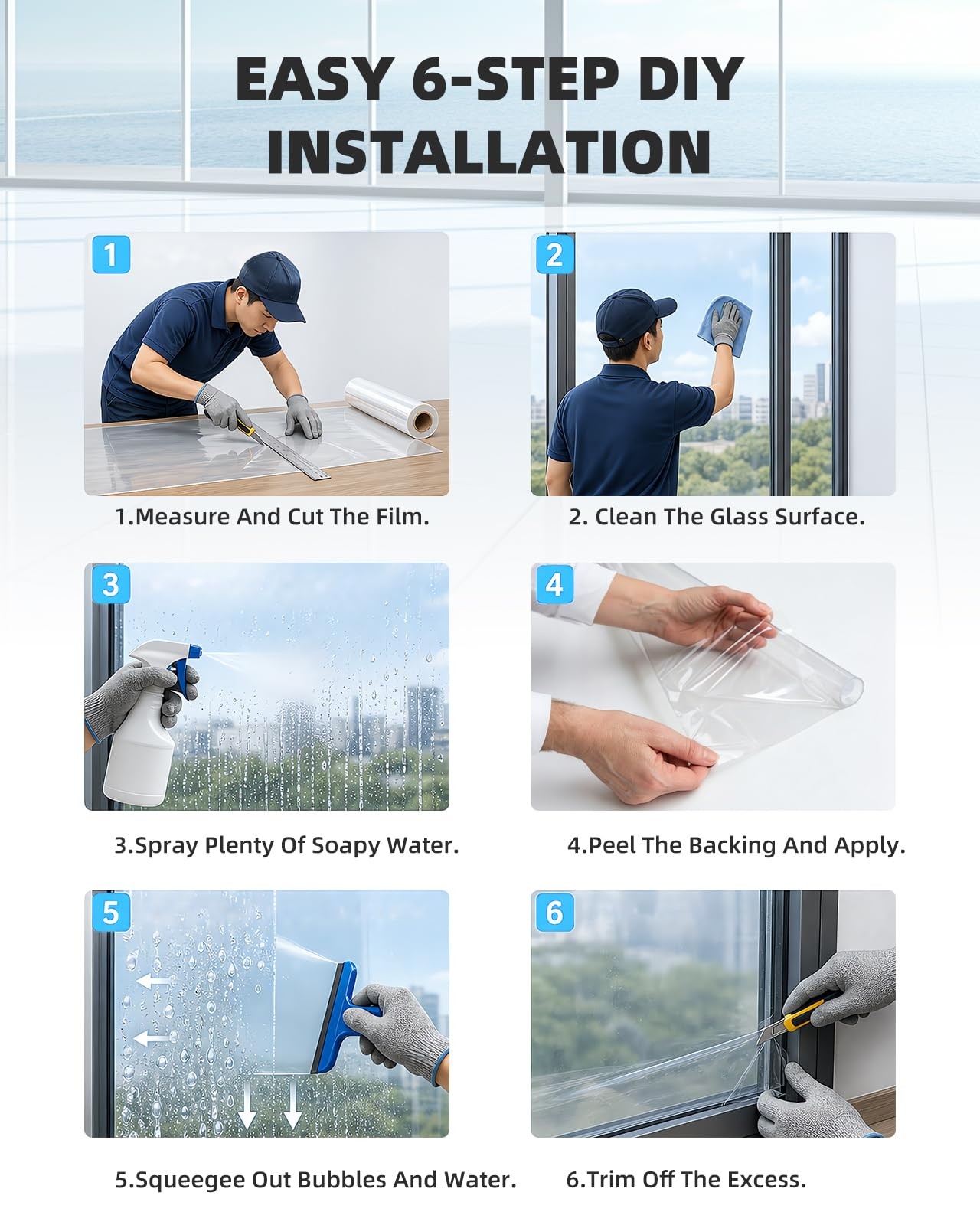 4 Mil Clear Window Safety Film, 17in x 6.5ft Self-Adhesive Explosion-Proof Pr…