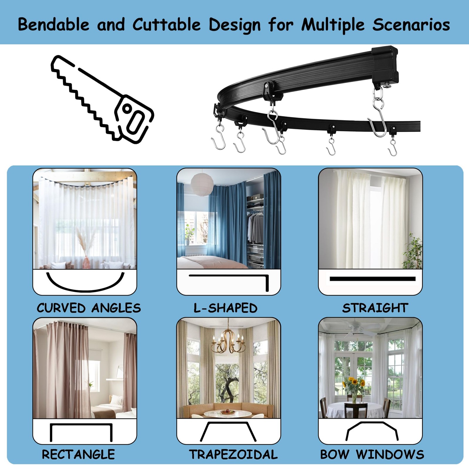 Room Divider Curtains with Ceiling Track, 95 Blackout Heavy Curtains Noise Re…