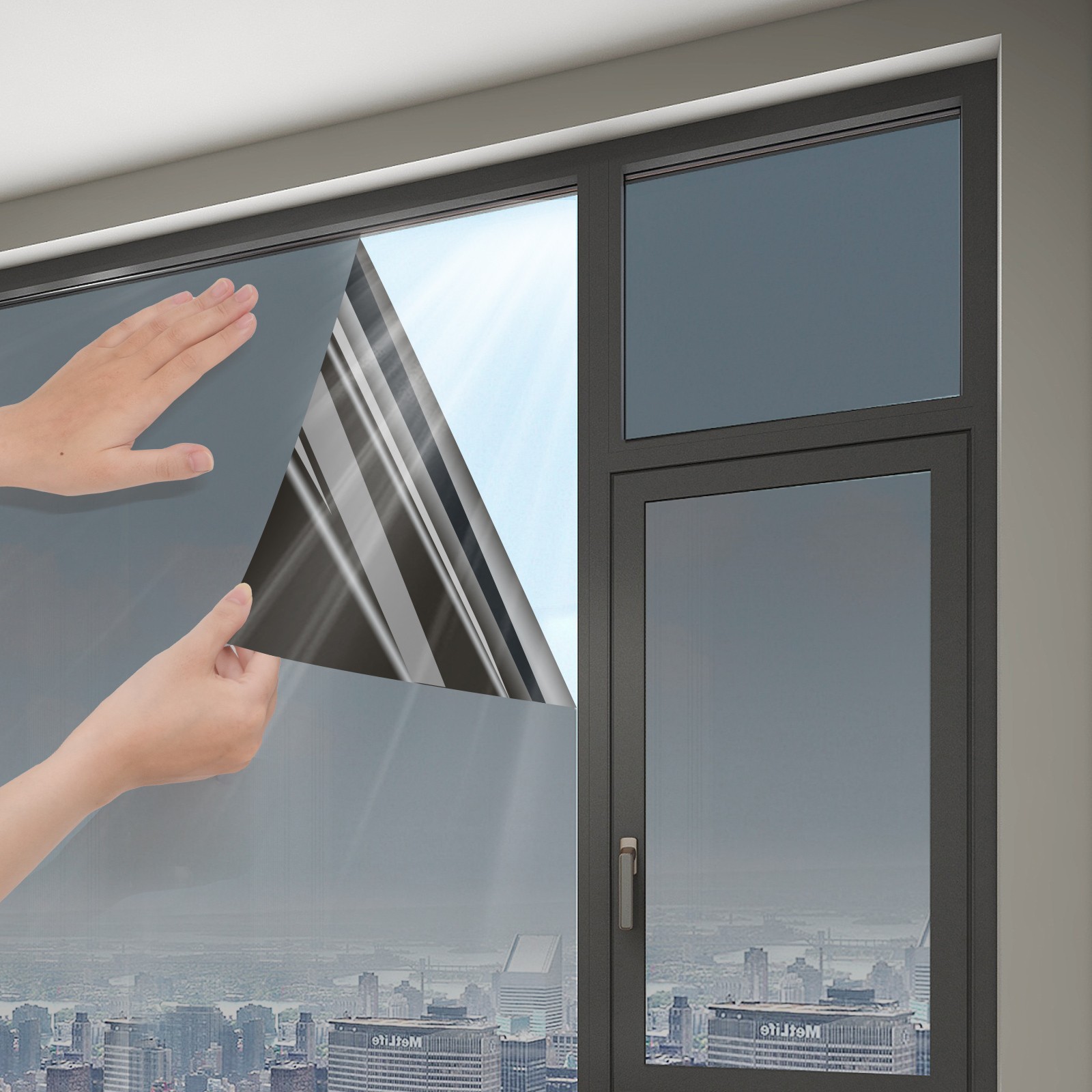 Window Tint for Home, One Way Privacy Film Heat & UV Blocking Gray Silver Film