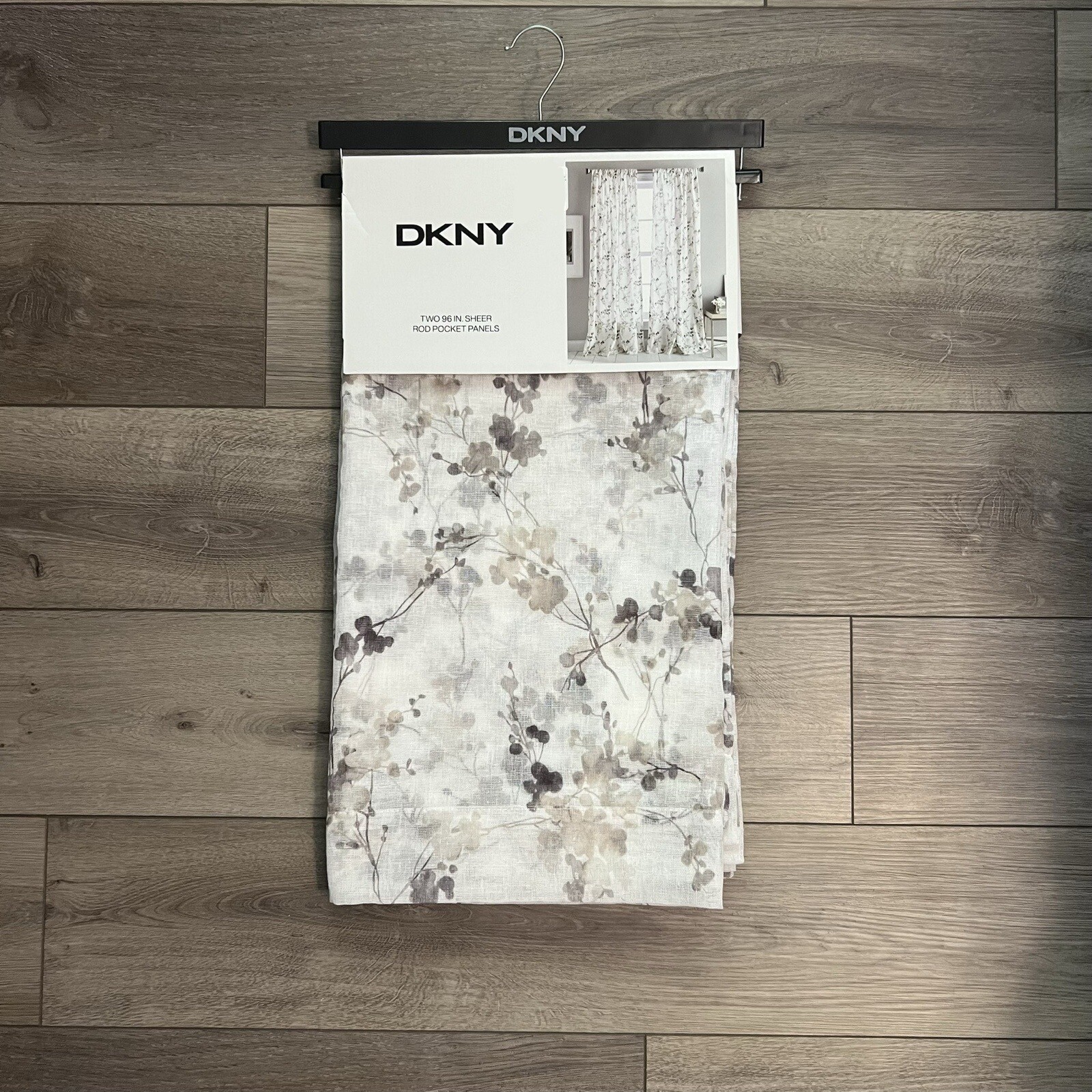 Dkny Wallflower 50x 96 White Beige Tan Gray Floral Sheer Window Curtains Flowers