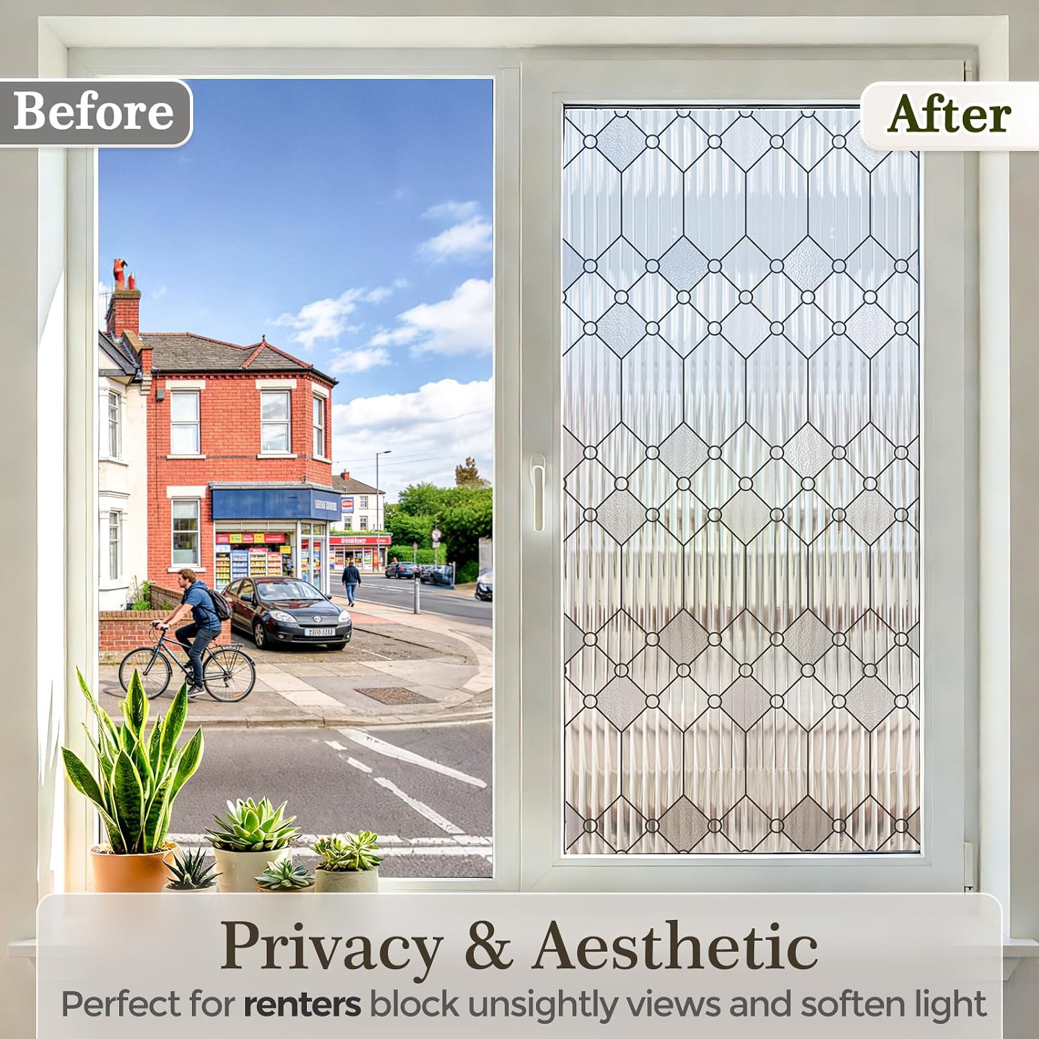 Reeded Glass Window Privacy Film, Frosted Static Cling,17.5″X78.7″ |