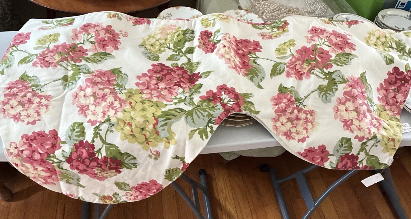 Country Curtain 2 Drapes (64×98”) Valance (88”) Pink Green Hydrangeas Lined NOS