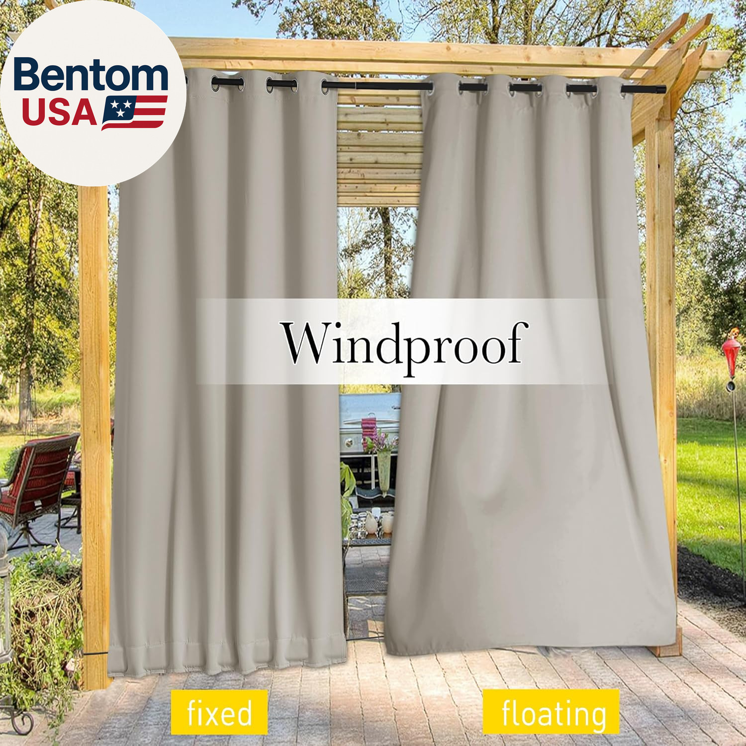 2 Panels Outdoor Curtains for Patio Waterproof & Windproof, Extra Wide Grommet &