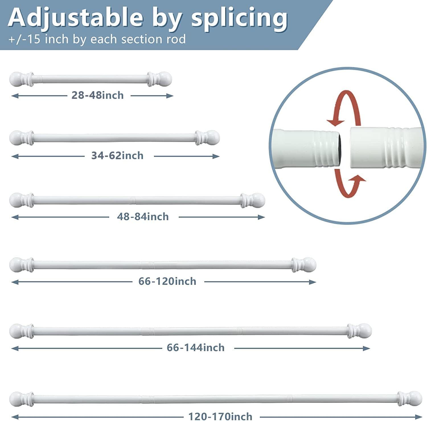 White Curtain Rods for Windows 66 to 120” – 1 Inch Heavy Duty Blackout Curtai…