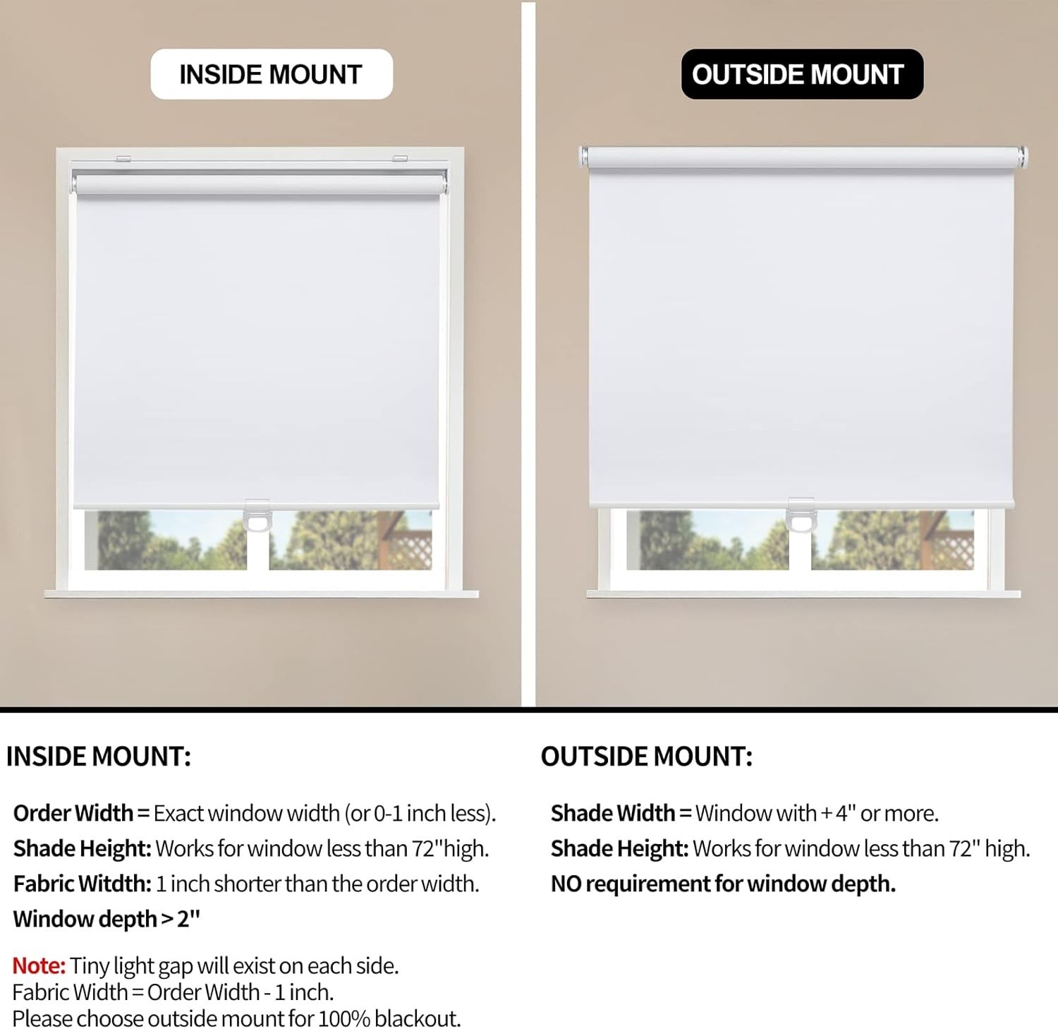 White Cordless Blackout Roller Shades 23″W x 72″H – Elegant Thermal Insulation