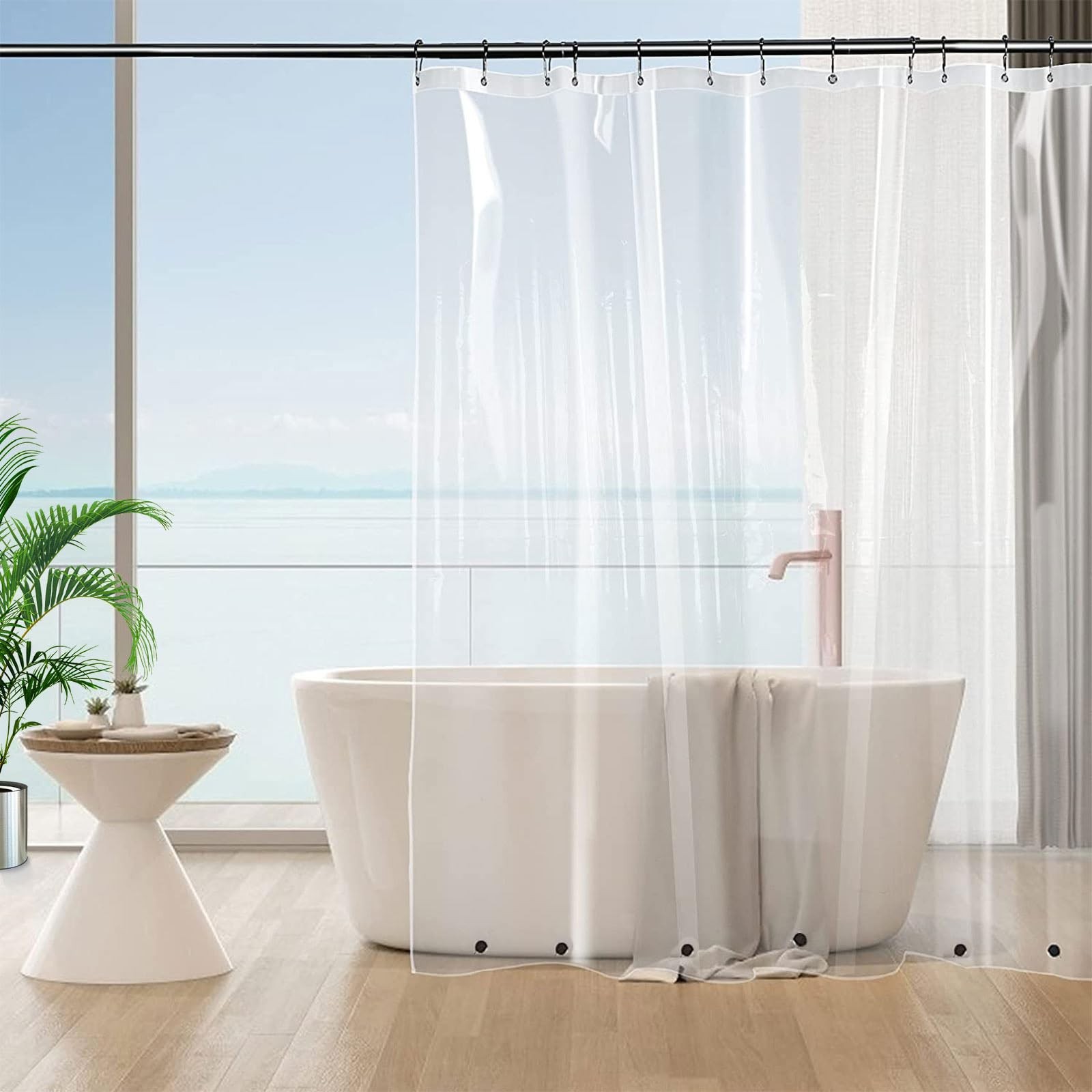 Tonnali Extra Wide Clear Shower Curtain 96″W x 72″L (Pack of 1), 8g-clear
