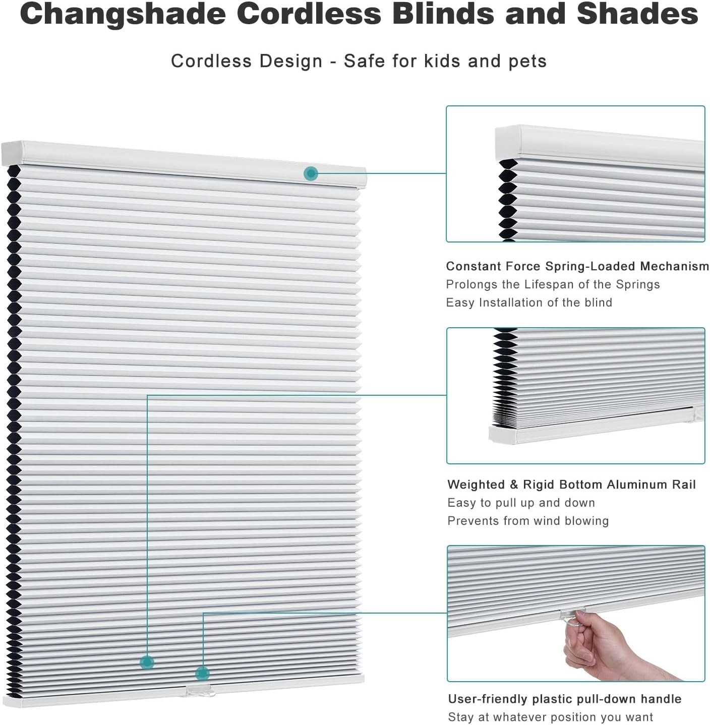 Cordless Cellular Shades, Blackout Honeycomb Shades for Windows, Pull Down Pl…