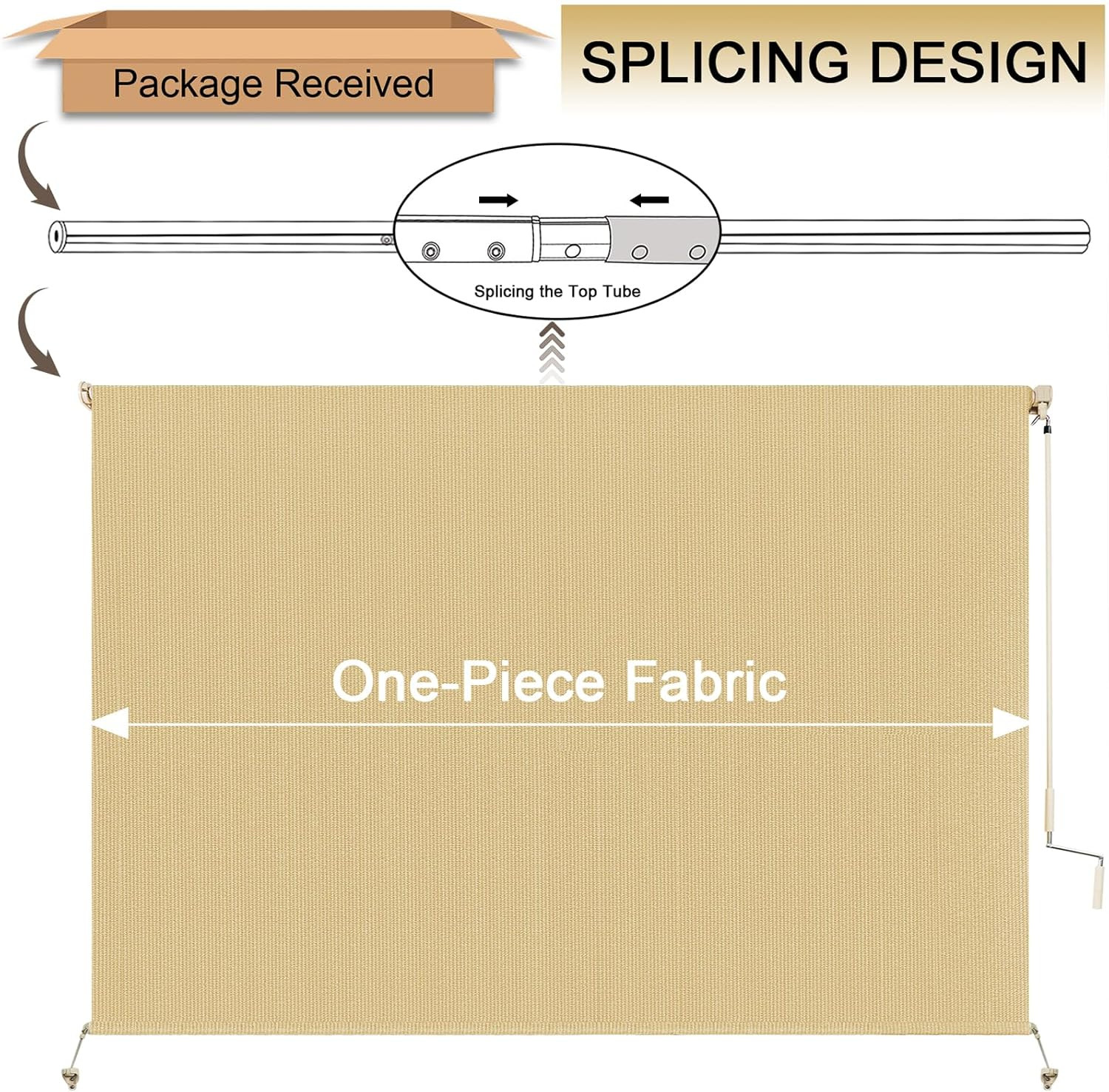 Outdoor Roller Shades for Patio, 8′ W X 8′ H Cordless Patio Shades Roll up Outdo