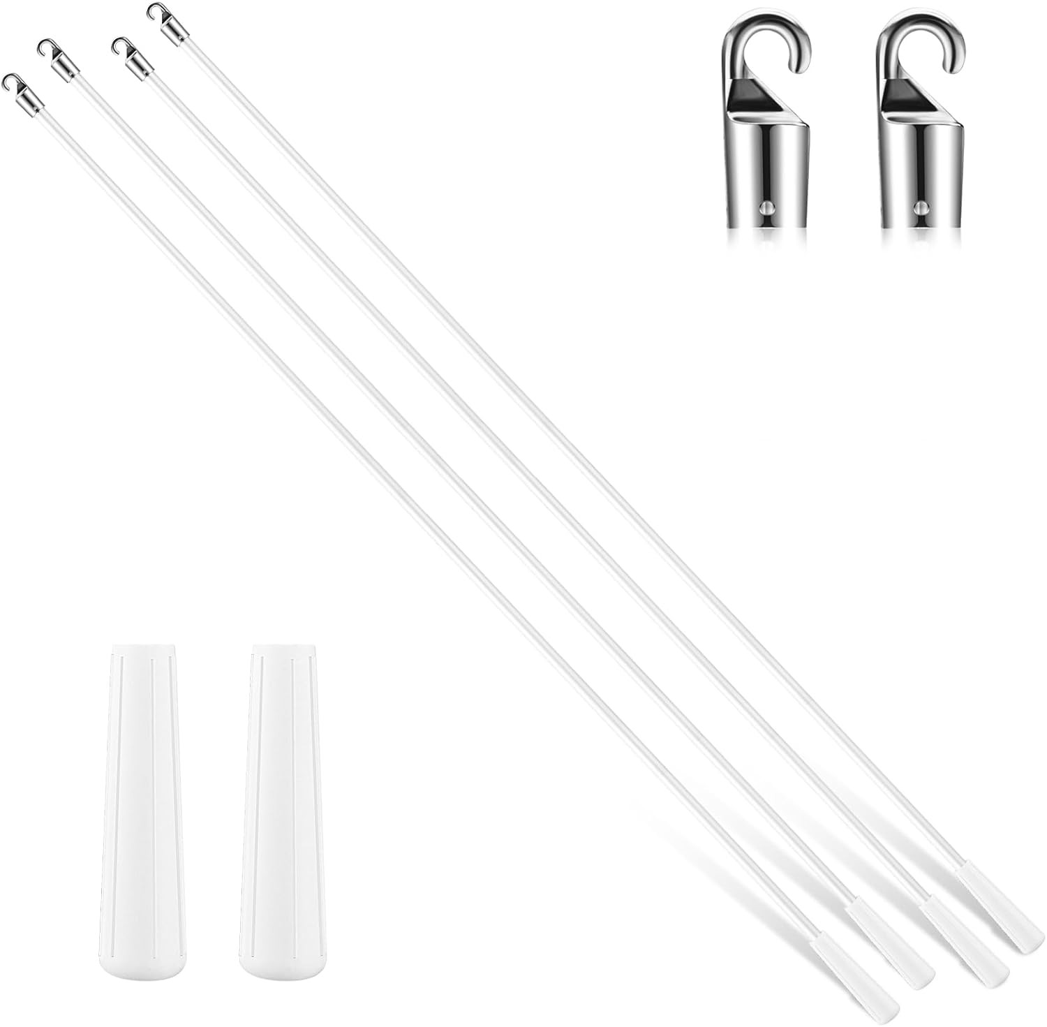 Bokon 4 Pcs Blinds Wand Replacement with Hook and Handle White Fiberglass Long