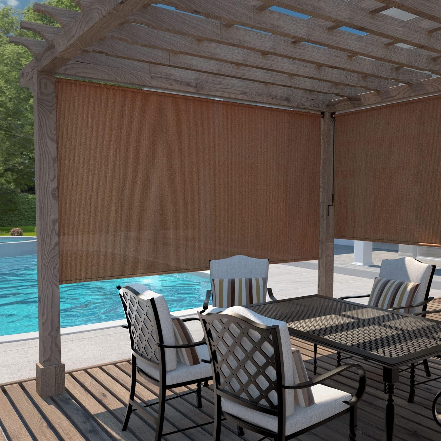 Exterior Roller Shade, Cordless Roller Shade with 90% UV Protection, No Valance,