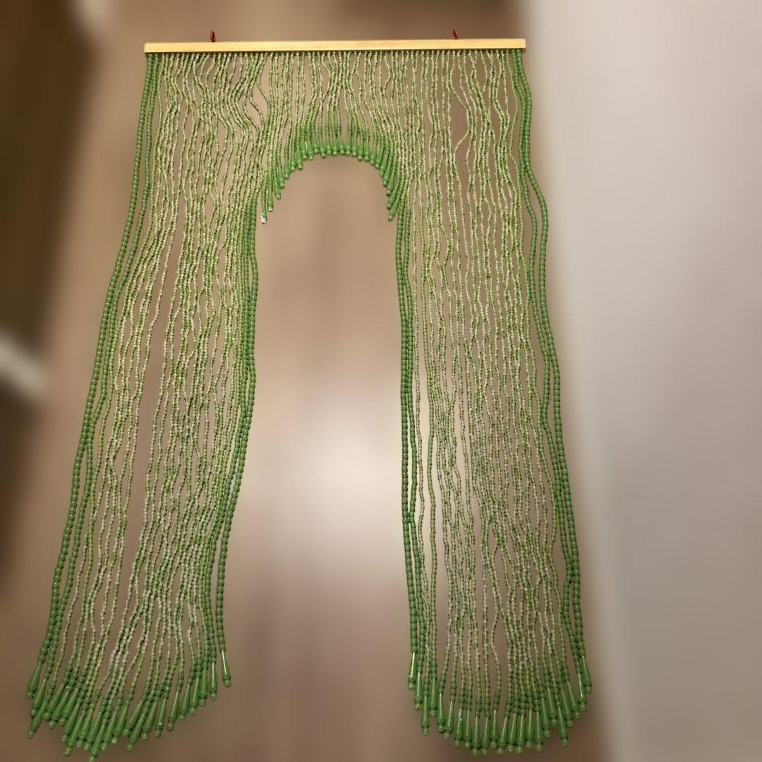 Vintage Retro Pop Green Beaded Curtain Long Noren Room Divider
