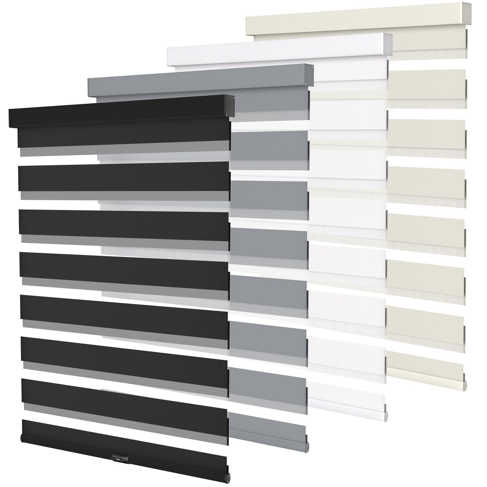 Cordless Zebra Blinds for Windows with Free-Stop(Black,17″ W x 50″ H) Dual La…