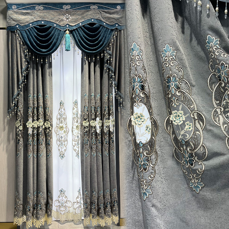 cashmere embroidery floor-to-ceiling window grey cloth curtain valance C1642