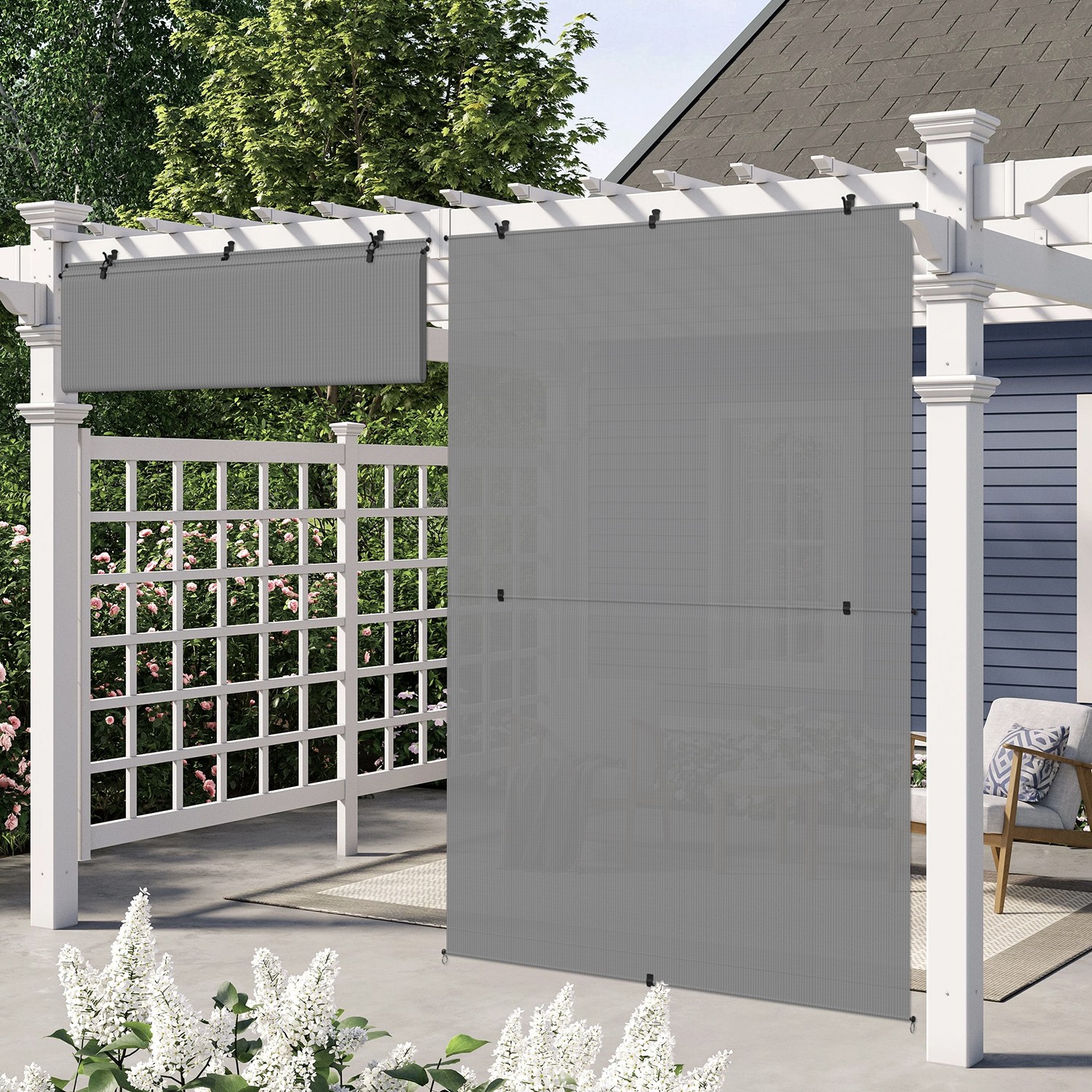 4-8ft Cordless Roller Shade Patio Foldable Blinds Roll Up Sunshade Fabric Gray