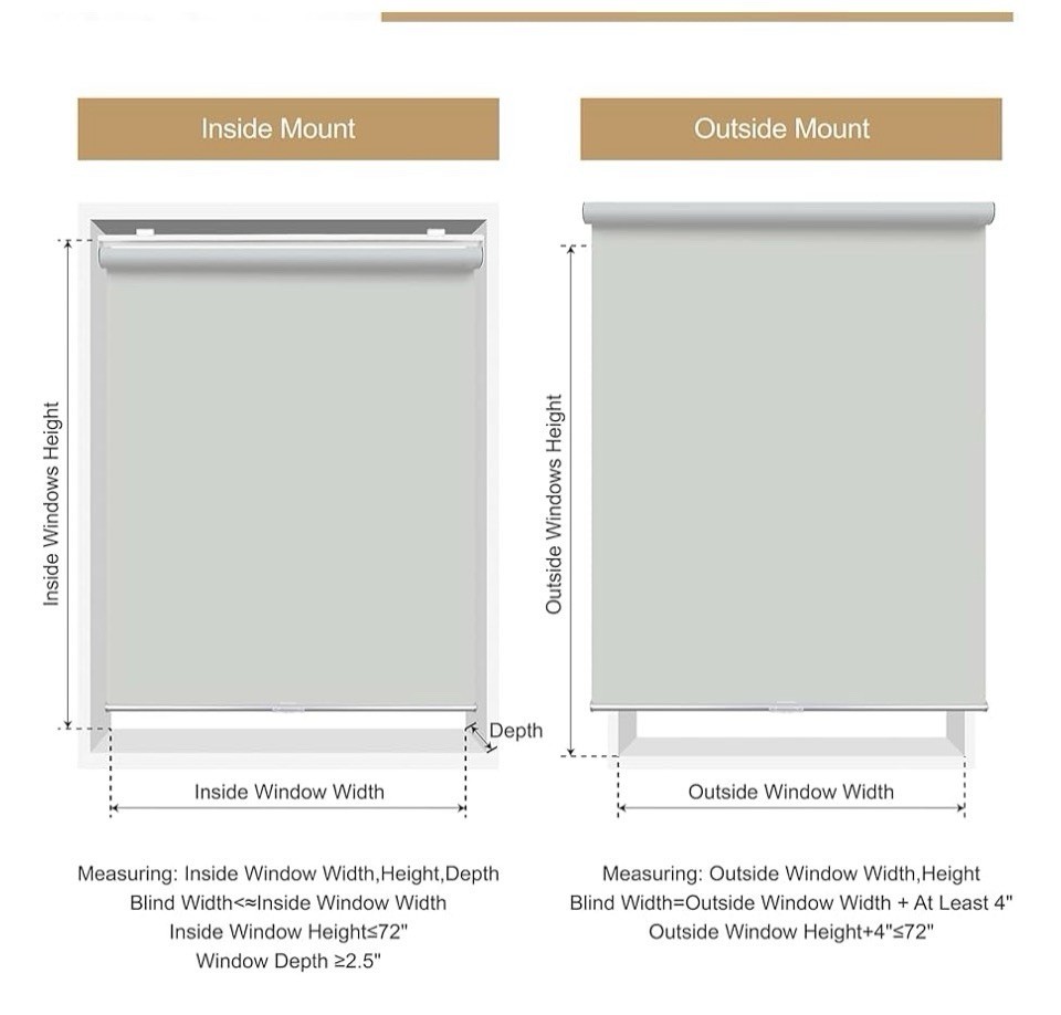 HOMEBOX 100% Blackout Cordless Roller Window Shades 52”W x 72″H Gray