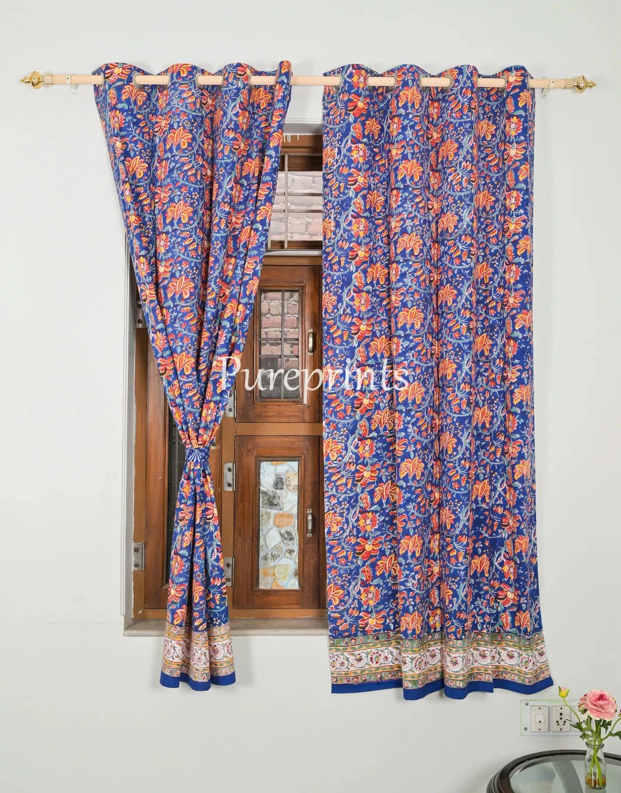 Lapis Blue Block Print Curtains, Set of 2, Boho Decor, Housewarming Gift