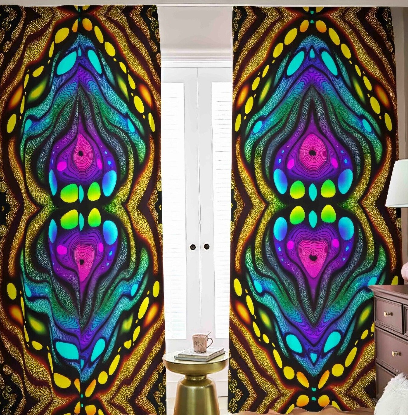 Psychedelic Blackout Curtains Trippy Black Out Rainbow Geometric Abstract