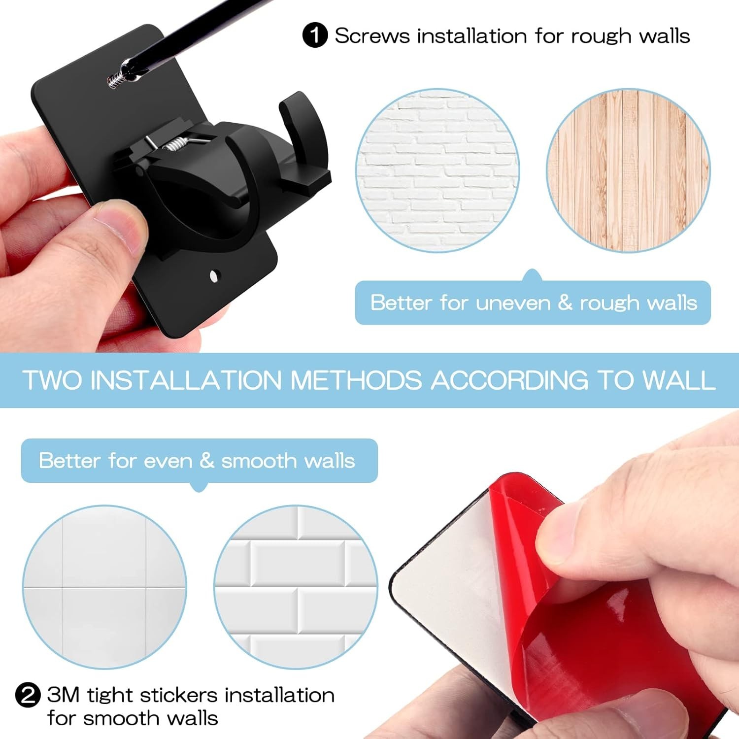 8 Pieces Self Adhesive Curtain Rod Bracket, Universal Plastic Curtain Rod Hol…