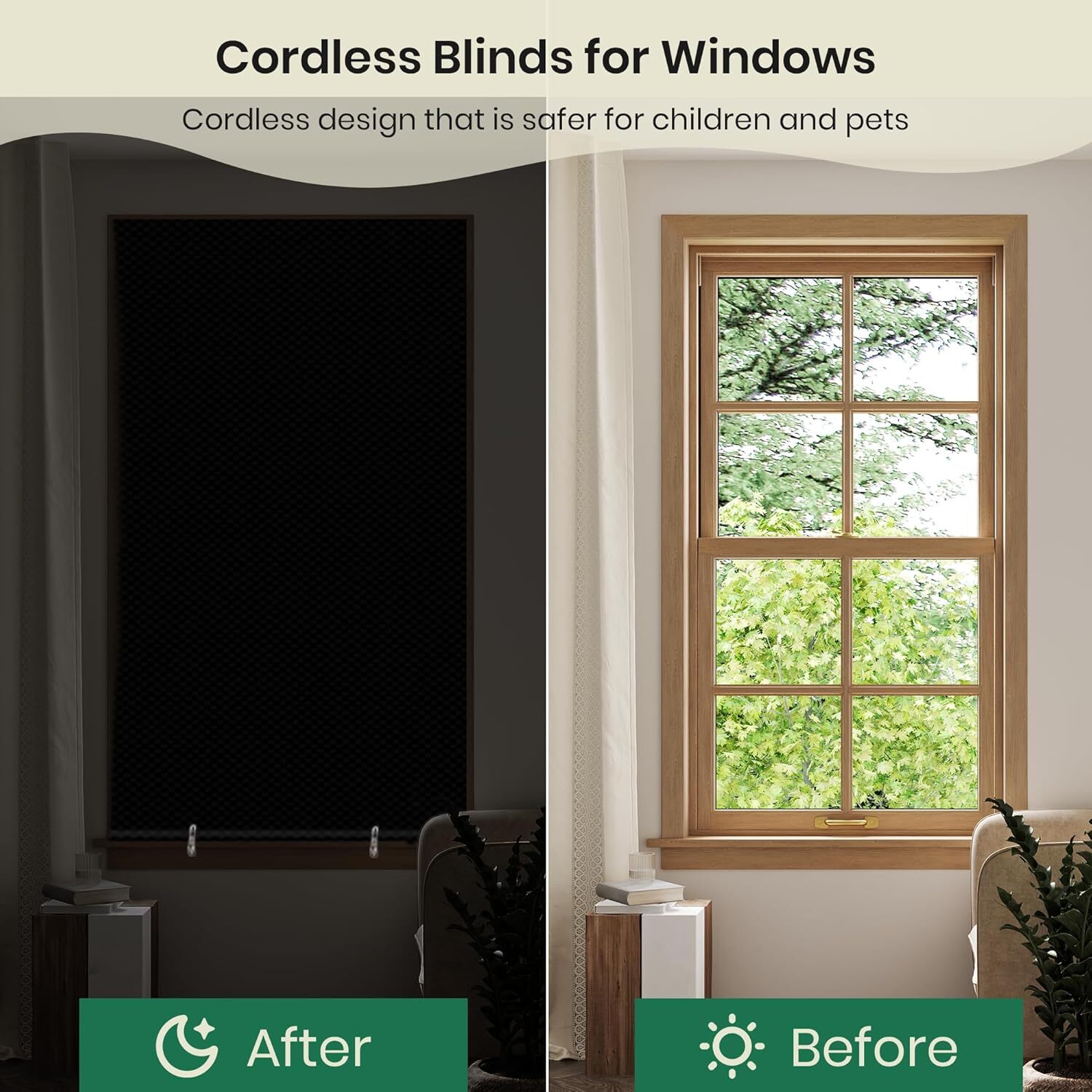100% Blackout Roller Shades, No Drill No Tools Cordless Blackout Roller Blinds