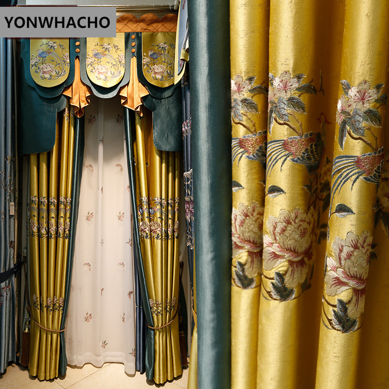 Luxury Thicken Chinese classical embroidery gold cloth blackout curtain N521