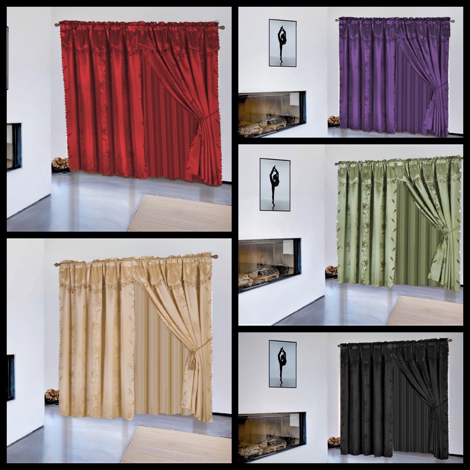 8Pc Window Dressing Curtain Complete Set All Attached in One Curtain Leaf NADA
