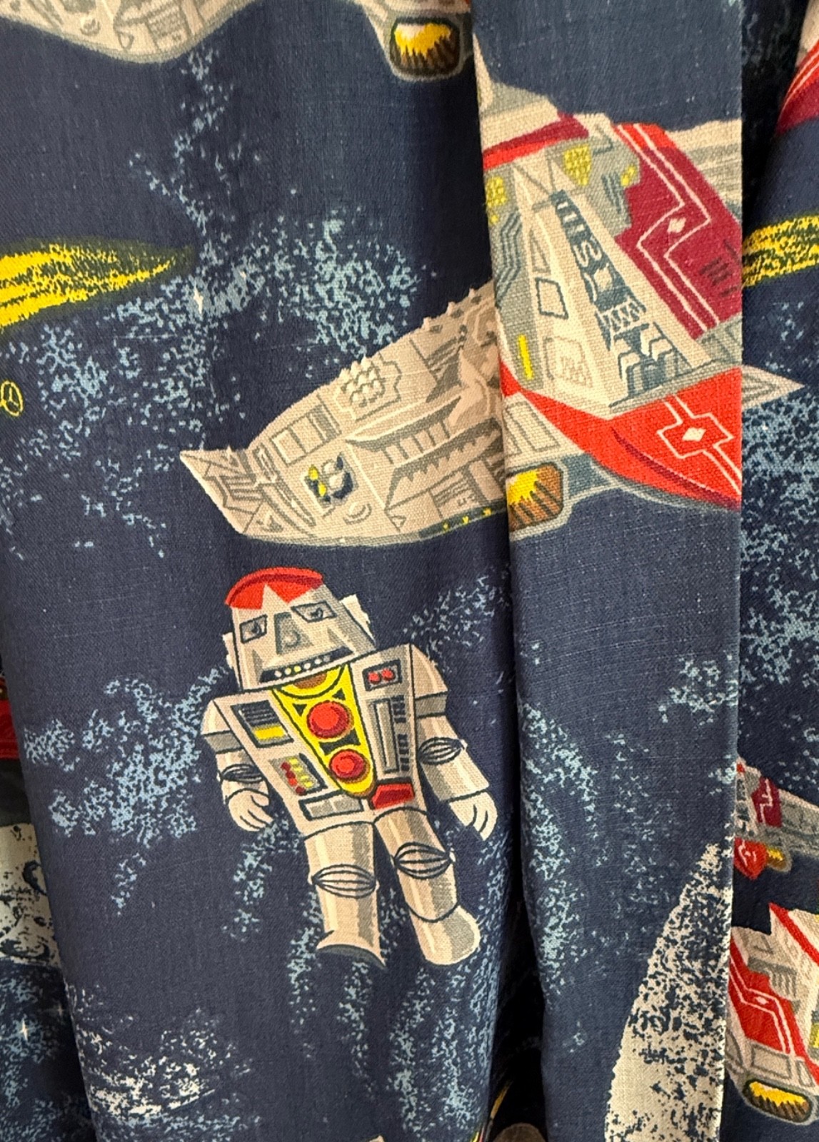 Vintage 1979 House “n Home Outer Space Screen Print Panel Spaceships Robots B166