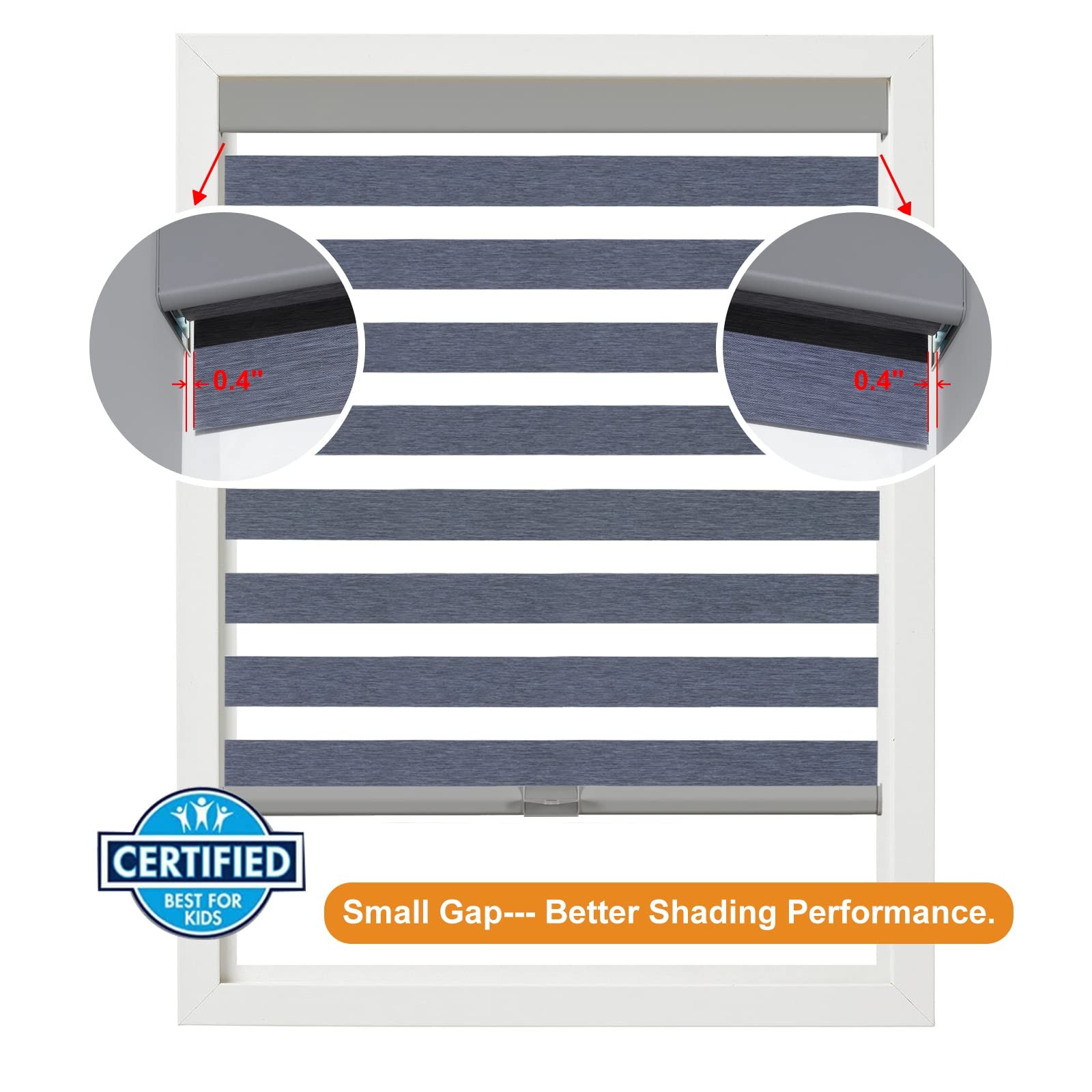 Cordless Zebra Blinds for Windows (24″ W x 72″ H, Dark Grey) with Upgraded Ca…