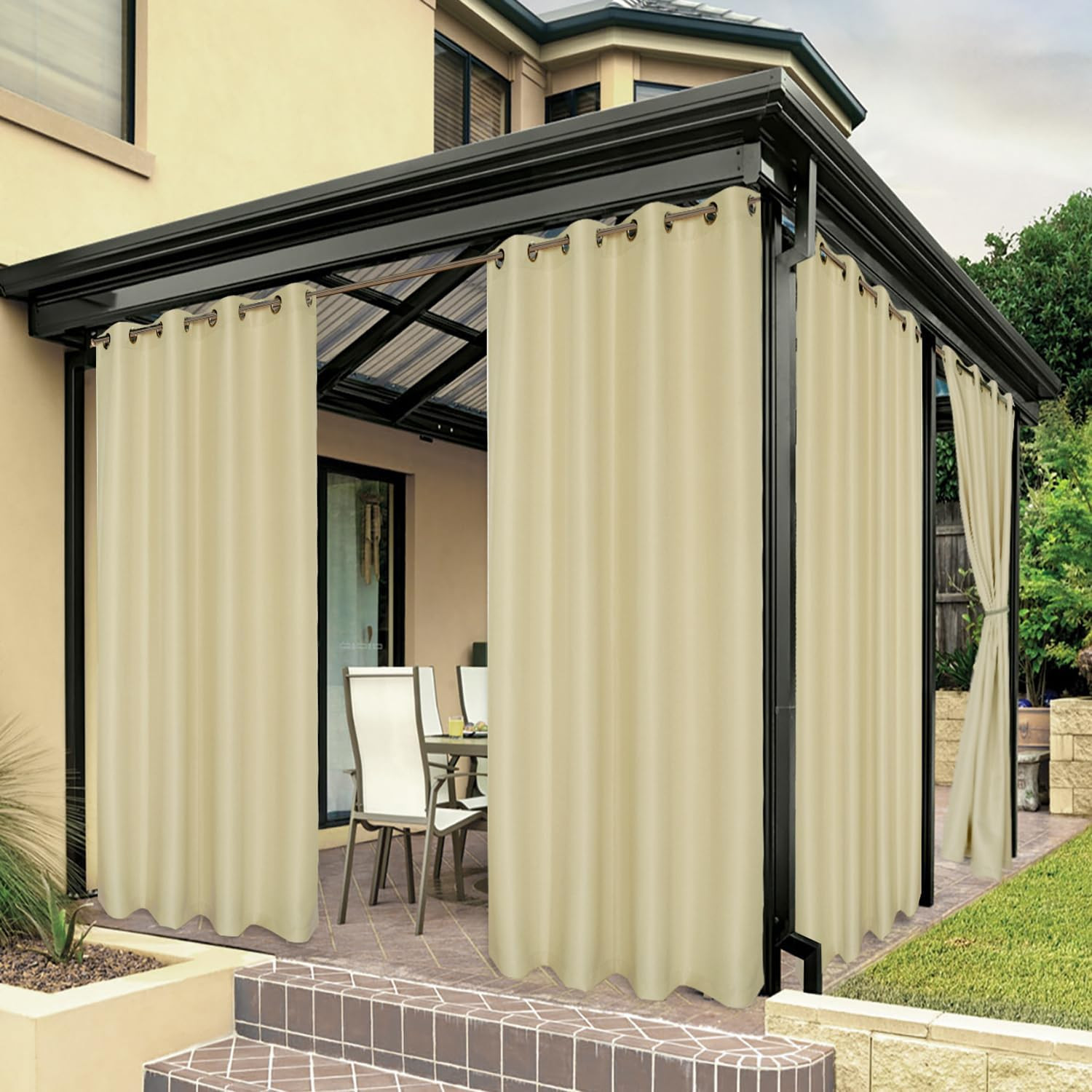 Waterproof Outdoor Curtains for Patio, Premium Thick Privacy Weatherproof Gromme