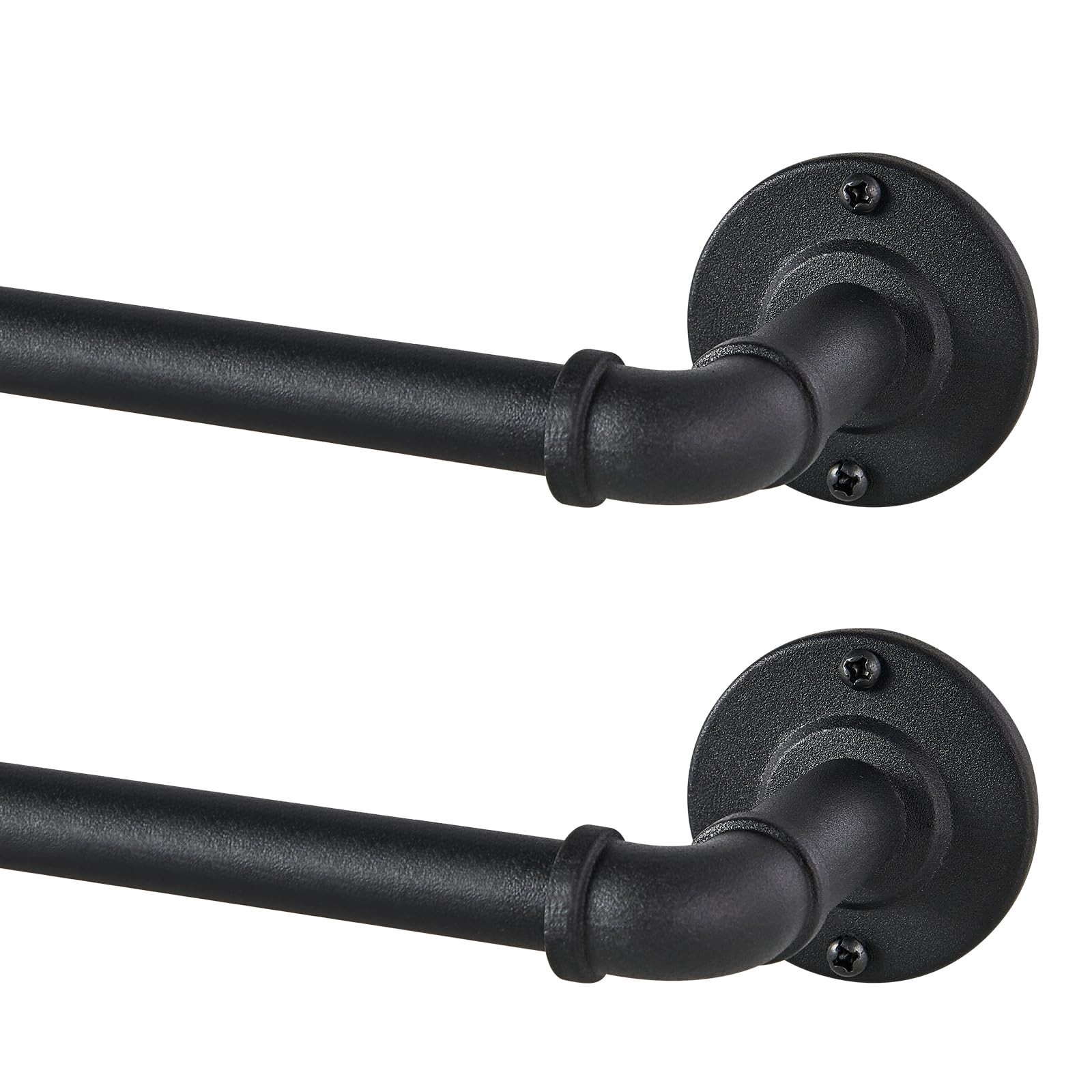 2 Pack Industrial Curtain Rods, 35 to 75 Inches, 5/8 Inch 35-75 INCH, Black