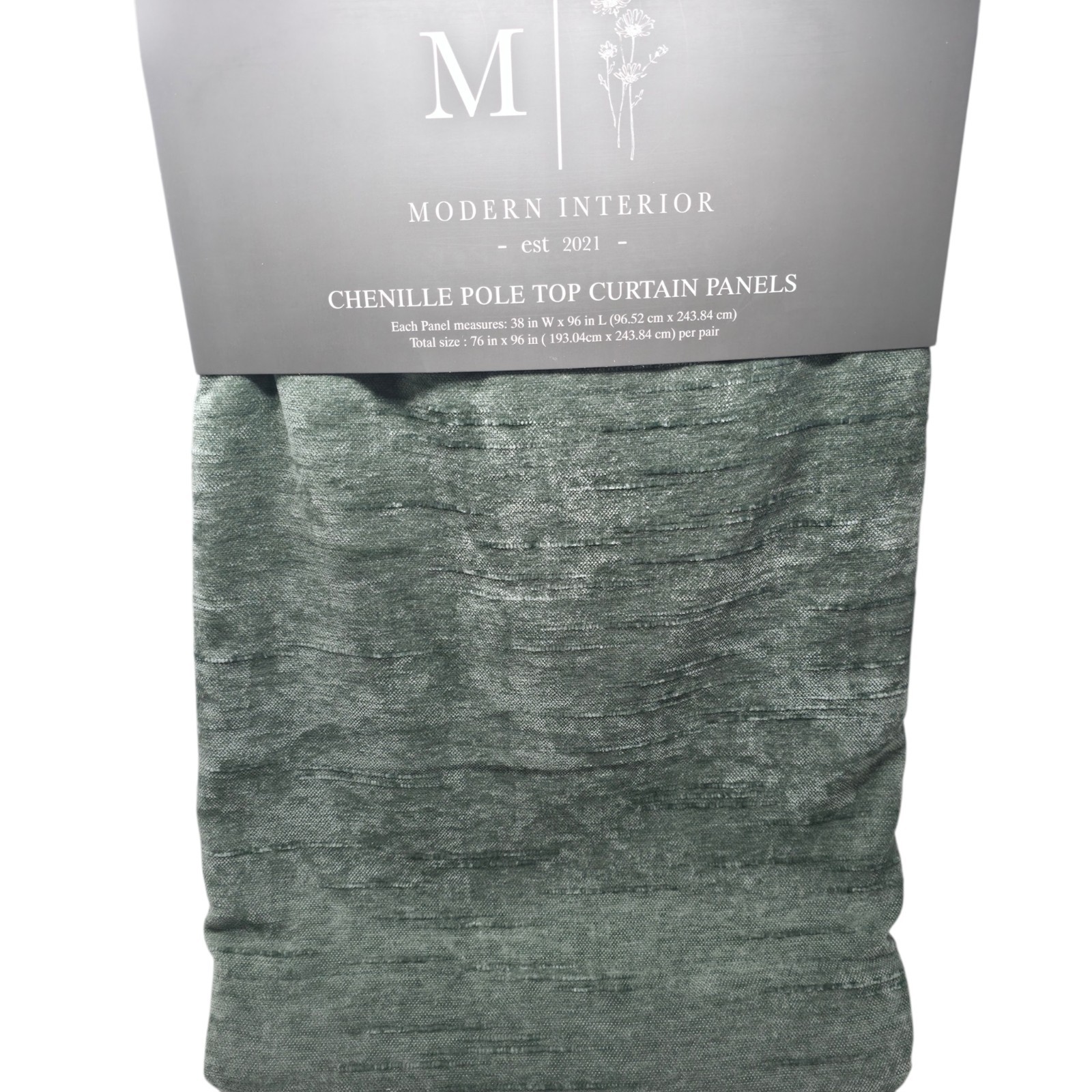 Modern Interior Chenille Rod Pocket Curtains Set 4 38×96 Green Moss Opaque