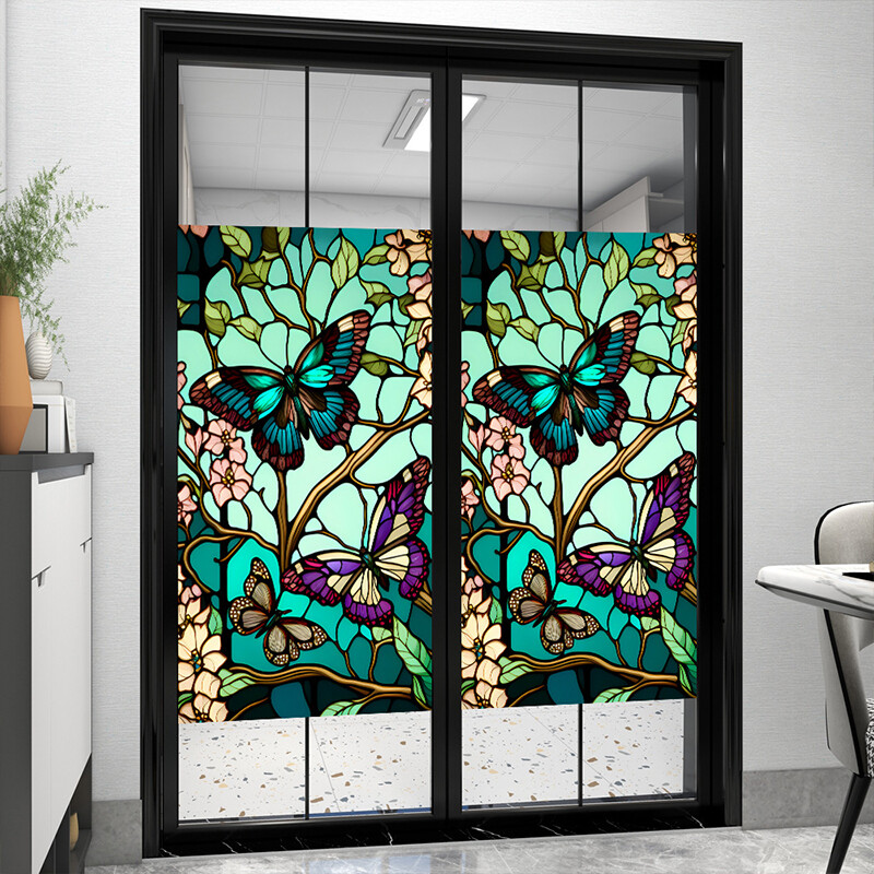 Colorful Retro Flower Birds Window Glass Electrostatic Sticker Removable Privacy