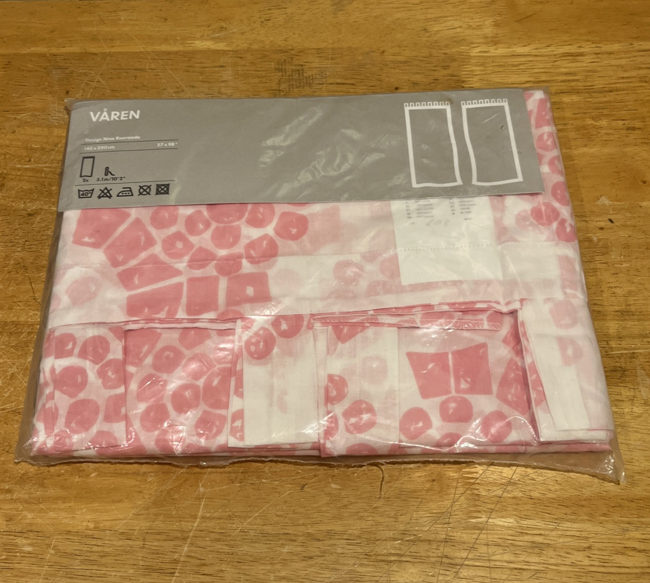 IKEA Curtain Panels Varen Nina Roeraade White Pink 57×98” Flower Geometric
