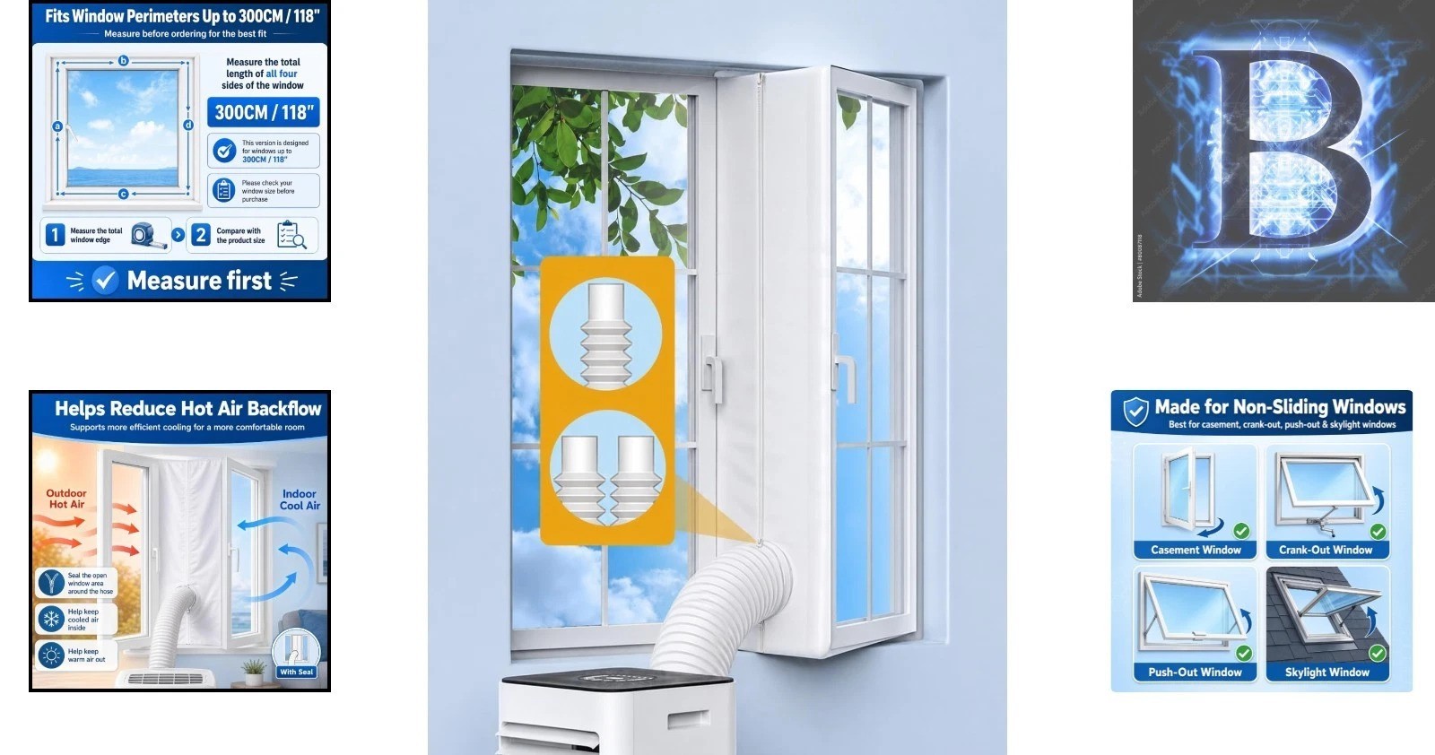 118″ Portable AC Window Seal Kit, Easy Install for Casement & Skylight Windows