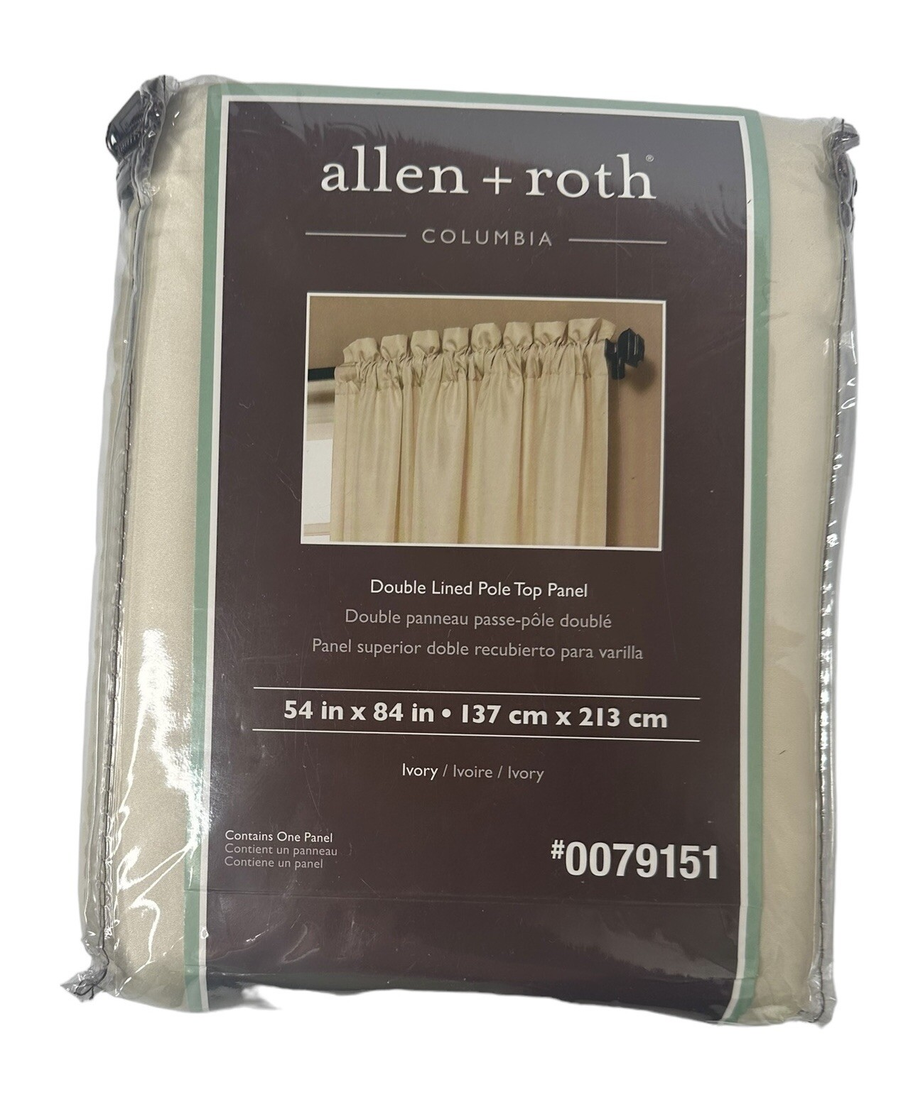 Allen + Roth Columbia Ivory Double Lined Taffets Pole Top Curtain Panel 54 x 84″