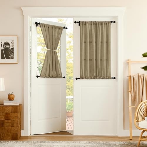 Tollpiz Linen Door Curtain Doorway Semi Sheer 54″W x 63″L (Pack of 1) Taupe