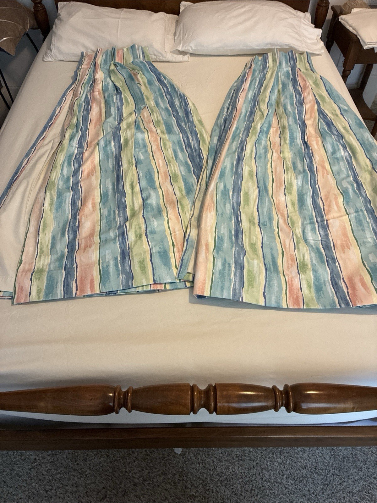 Vintage Croscill Home Furnishings Pastel Striped Drapes 2 Panels 54” Long