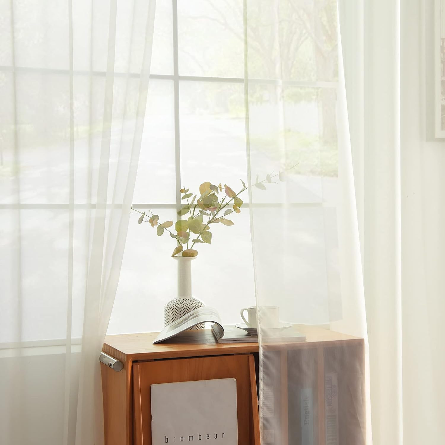 Solid Sheer Rod Pocket Curtain Voile Draperies 2 Panels White Beige Black Grey C