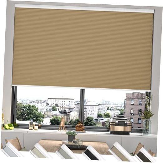 Cordless Cellular Window Shades No Tools No Drill 44″W x 72″H Light Brown