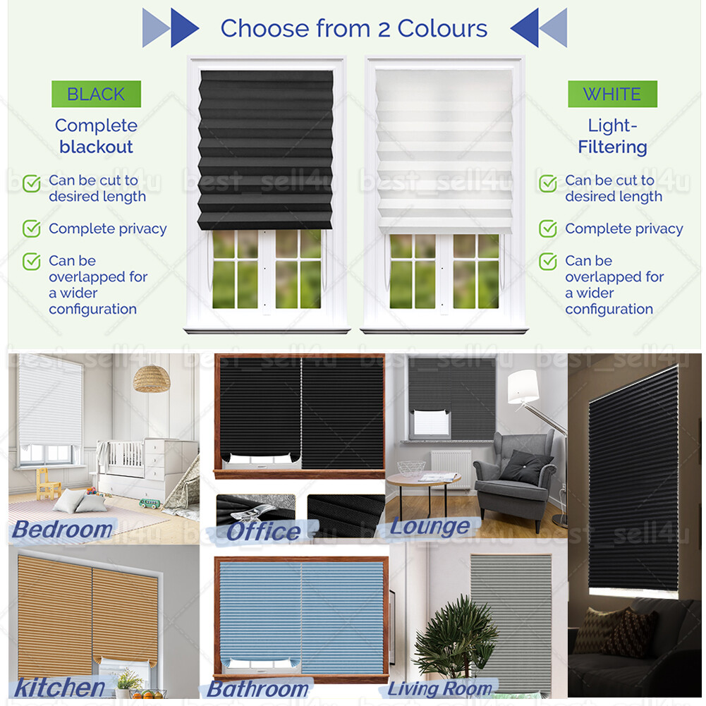 Window Shades Blinds Cordless Self Adhesive Temporary Pleated Paper Blinds Doors