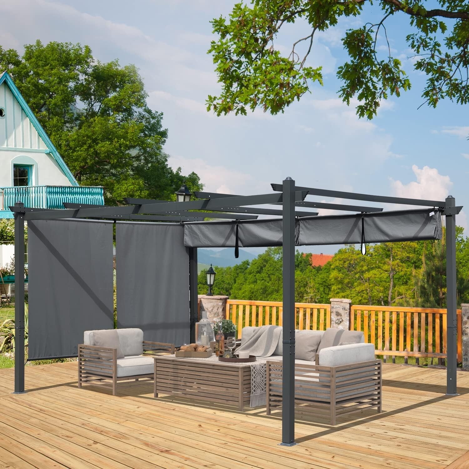 Aoodor 5x6FT Roller Shade Roll up Shad 2 Pack of Cordless Gazebo Pergola Curtain