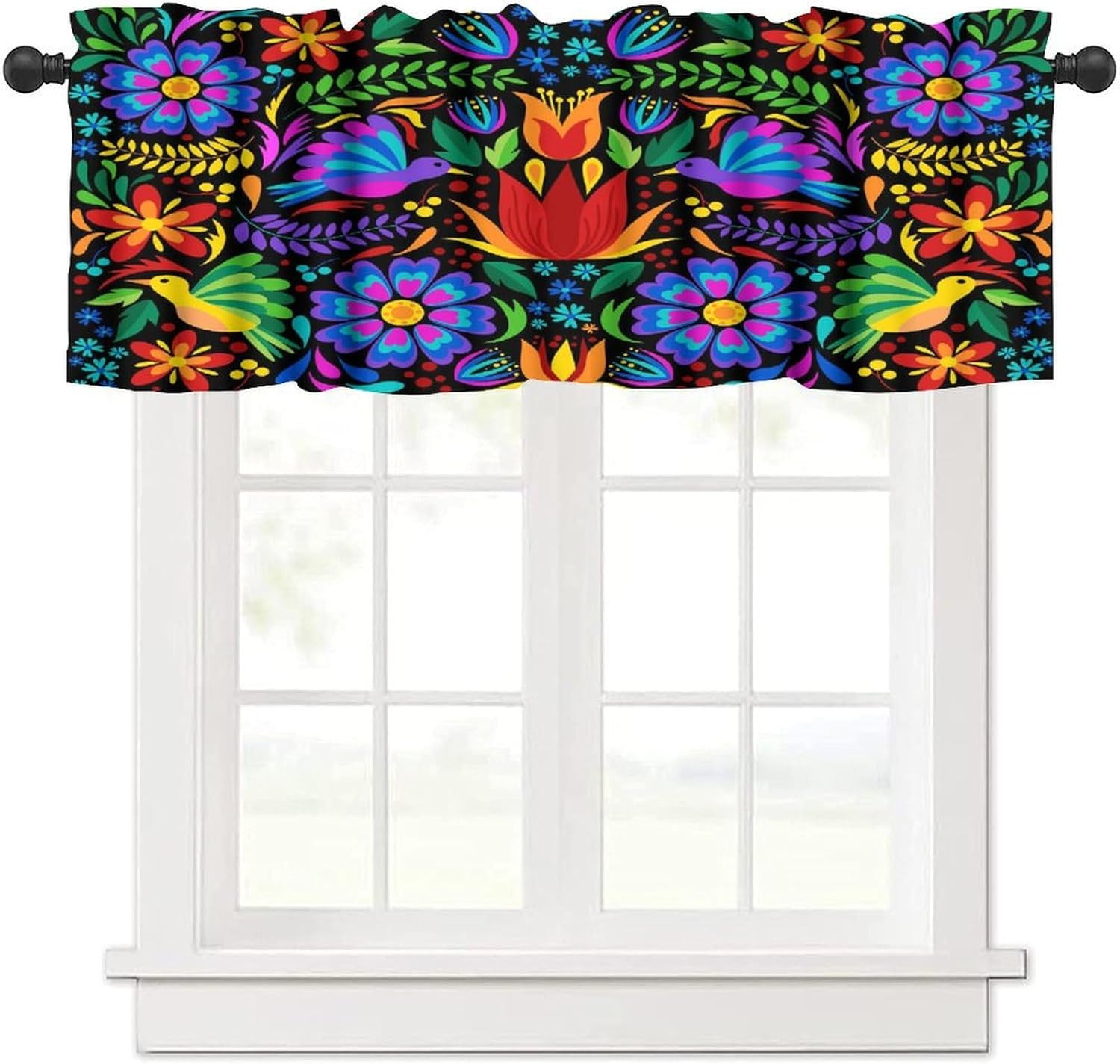 Mexico Valances Curtain for Kitchen, Mexican Folk Art Traditional Flower Pattern