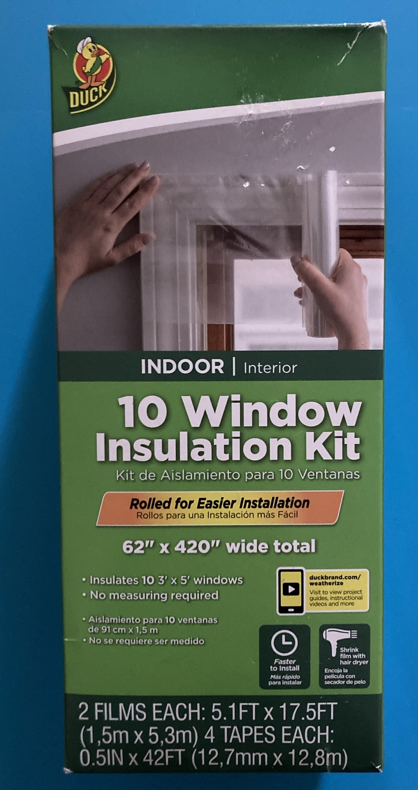 DUCK Indoor 10 Window Insulation Kit 62 in. X 420 in. Wide Total(10 3X5)Windows.